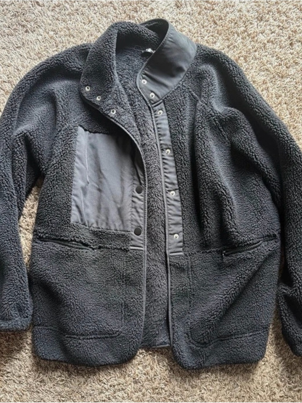 Women's Black Sherpa Fleece Jacket - Casual Cozy Layer